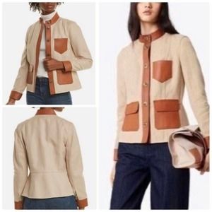NWT TORY BURCH Camden linen leather trim jacket - Size 6